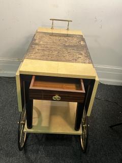 Aldo Tura ALDO TURA MID CENTURY YELLOW BROWN GOATSKIN DOUBLE DRAWER BAR CART - 4138983
