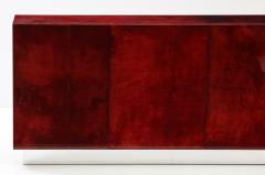 Aldo Tura Aldo Tura Blood Red Goatskin Cabinet Chrome Plinth Base Italy 1960 - 2736683