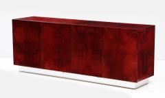 Aldo Tura Aldo Tura Blood Red Goatskin Cabinet Chrome Plinth Base Italy 1960 - 2736686