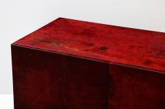 Aldo Tura Aldo Tura Blood Red Goatskin Cabinet Chrome Plinth Base Italy 1960 - 2736687