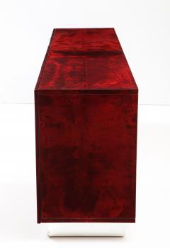 Aldo Tura Aldo Tura Blood Red Goatskin Cabinet Chrome Plinth Base Italy 1960 - 2736688