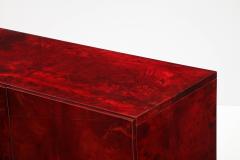 Aldo Tura Aldo Tura Blood Red Goatskin Cabinet Chrome Plinth Base Italy 1960 - 2736689