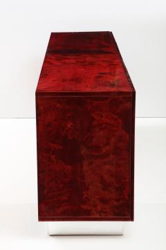 Aldo Tura Aldo Tura Blood Red Goatskin Cabinet Chrome Plinth Base Italy 1960 - 2736691