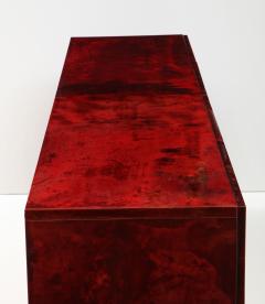 Aldo Tura Aldo Tura Blood Red Goatskin Cabinet Chrome Plinth Base Italy 1960 - 2736692