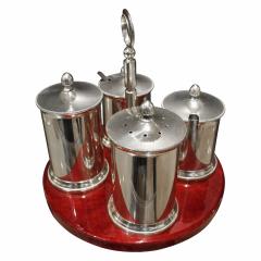 Aldo Tura Aldo Tura Cruet Set in Red Lacquered Goatskin and Stainless Steel 1970s signed  - 1039513