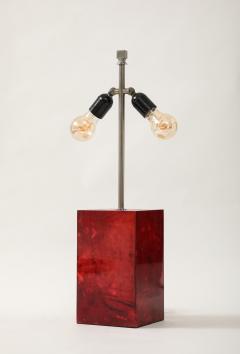 Aldo Tura Aldo Tura Red Parchment Nickel Table Lamp Italy 1950s signed - 4145017
