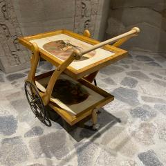 Aldo Tura Aldo Tura Swan Bar Service Cart Goatskin with Scenic Art Trays 1950s Italy - 2462740