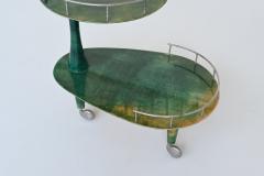 Aldo Tura Aldo Tura bar cart trolley in green goatskin Italy 1950 - 3856993