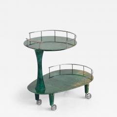 Aldo Tura Aldo Tura bar cart trolley in green goatskin Italy 1950 - 3857998