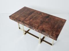 Aldo Tura Aldo Tura large desk brown goatskin parchment brass chrome 1960s - 3404917