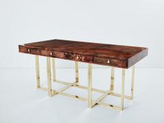 Aldo Tura Aldo Tura large desk brown goatskin parchment brass chrome 1960s - 3404918
