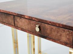 Aldo Tura Aldo Tura large desk brown goatskin parchment brass chrome 1960s - 3404919