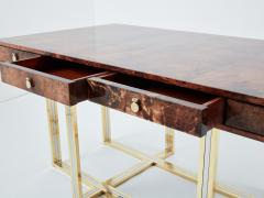 Aldo Tura Aldo Tura large desk brown goatskin parchment brass chrome 1960s - 3404920