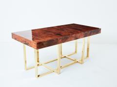 Aldo Tura Aldo Tura large desk brown goatskin parchment brass chrome 1960s - 3404922