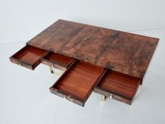 Aldo Tura Aldo Tura large desk brown goatskin parchment brass chrome 1960s - 3404923
