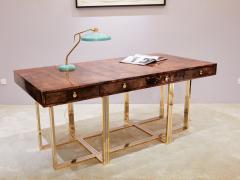 Aldo Tura Aldo Tura large desk brown goatskin parchment brass chrome 1960s - 3404924