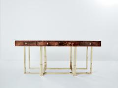 Aldo Tura Aldo Tura large desk brown goatskin parchment brass chrome 1960s - 3404926