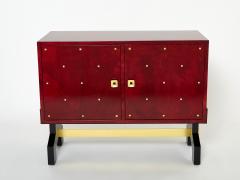 Aldo Tura Aldo Tura red goatskin parchment brass cabinet bar 1960s - 2998485