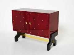 Aldo Tura Aldo Tura red goatskin parchment brass cabinet bar 1960s - 2998486