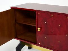 Aldo Tura Aldo Tura red goatskin parchment brass cabinet bar 1960s - 2998491