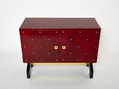 Aldo Tura Aldo Tura red goatskin parchment brass cabinet bar 1960s - 2998493