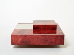 Aldo Tura Aldo Tura red goatskin parchment steel bar coffee table 1960 - 2652987