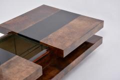 Aldo Tura Brown Italian Two Tiered Sliding Coffee Table with Hidden Bar by Aldo Tura - 1951390