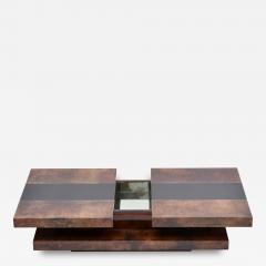 Aldo Tura Brown Italian Two Tiered Sliding Coffee Table with Hidden Bar by Aldo Tura - 1953144