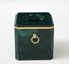 Aldo Tura Faux Malachite Ice Bucket with Brass Rings by Aldo Tura - 3873774