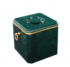 Aldo Tura Faux Malachite Ice Bucket with Brass Rings by Aldo Tura - 3873776