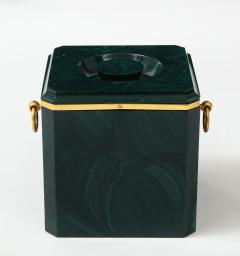 Aldo Tura Faux Malachite Ice Bucket with Brass Rings by Aldo Tura - 3873777