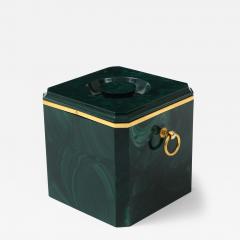 Aldo Tura Faux Malachite Ice Bucket with Brass Rings by Aldo Tura - 3878529