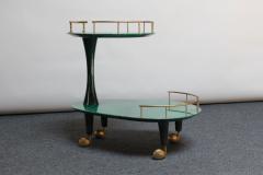 Aldo Tura Italian Modernist Malachite Green Goatskin and Brass Bar Cart by Aldo Tura - 2665376