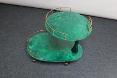 Aldo Tura Italian Modernist Malachite Green Goatskin and Brass Bar Cart by Aldo Tura - 2665379