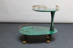 Aldo Tura Italian Modernist Malachite Green Goatskin and Brass Bar Cart by Aldo Tura - 2665380