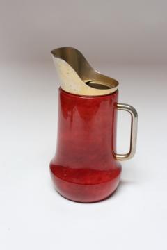 Aldo Tura Italian Modernist Pitcher in Brass and Dyed Red Goatskin by Aldo Tura - 4610919
