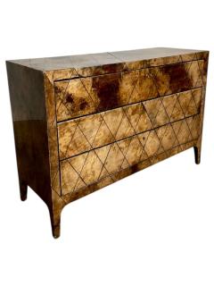 Aldo Tura Lacquered Goatskin w brass Inlay 3 Drawer Dresser Italy 1970 - 4217017