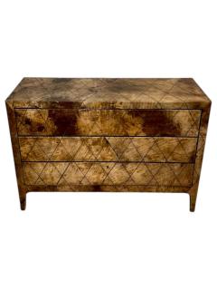 Aldo Tura Lacquered Goatskin w brass Inlay 3 Drawer Dresser Italy 1970 - 4217019