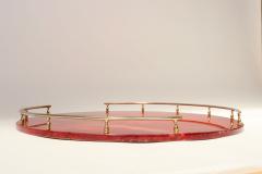 Aldo Tura Large Italian Modernist Round Tray in Brass and Dyed Red Goatskin by Aldo Tura - 4816634