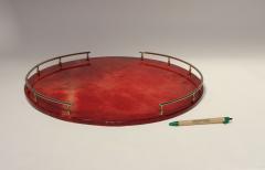 Aldo Tura Large Italian Modernist Round Tray in Brass and Dyed Red Goatskin by Aldo Tura - 4816639
