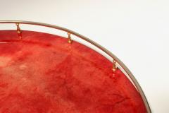 Aldo Tura Large Italian Modernist Round Tray in Brass and Dyed Red Goatskin by Aldo Tura - 4816641