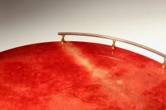 Aldo Tura Large Italian Modernist Round Tray in Brass and Dyed Red Goatskin by Aldo Tura - 4816642