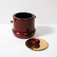 Aldo Tura Mid Century Ice Bucket in Oxblood Lacquered Goatskin Brass by Aldo Tura - 3752491