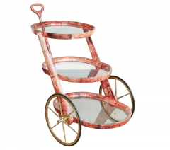 Aldo Tura Rose Lacquered Goatskin and Brass Bar Cart by Aldo Tura - 4364135