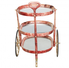 Aldo Tura Rose Lacquered Goatskin and Brass Bar Cart by Aldo Tura - 4364138