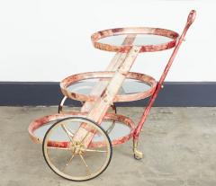 Aldo Tura Rose Lacquered Goatskin and Brass Bar Cart by Aldo Tura - 4364139