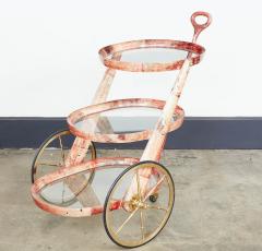 Aldo Tura Rose Lacquered Goatskin and Brass Bar Cart by Aldo Tura - 4364140