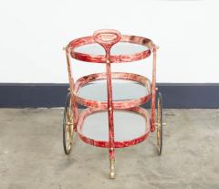 Aldo Tura Rose Lacquered Goatskin and Brass Bar Cart by Aldo Tura - 4364142