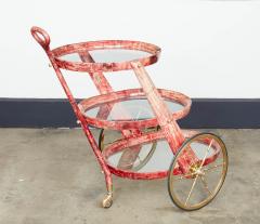 Aldo Tura Rose Lacquered Goatskin and Brass Bar Cart by Aldo Tura - 4364143