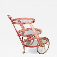 Aldo Tura Rose Lacquered Goatskin and Brass Bar Cart by Aldo Tura - 4369335